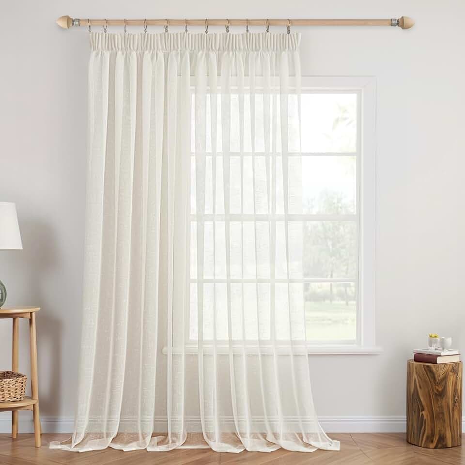 MIULEE Gardinen 1er Vorhang Leinenoptik Kräuselband 300x225cm Elfenbeinweiß
