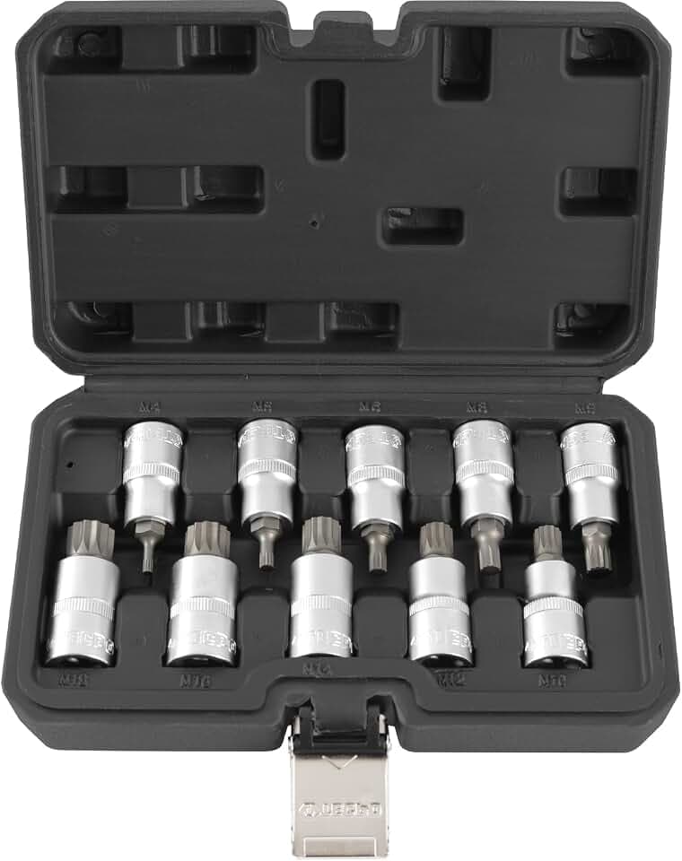 TECPO Steckschlüssel 1/2 Zoll Set, 10-teilig Vielzahn Nuss Satz XZN Innenvielzahn Bit Nüsse Stecknüsse Vielzahnschlüssel Biteinsätze M4, M5, M6, M8, M9, M10, M12, M14, M16, M18 KFZ Werkzeug