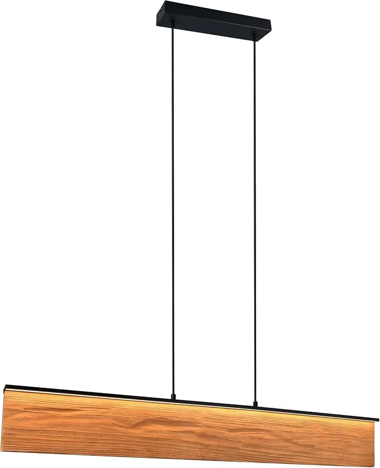 Trio Leuchten LED Pendelleuchte Kalea 355510130, Metall Schwarz matt, Holz Kiefer, 39 Watt LED, 4-fach Touch Dimmer