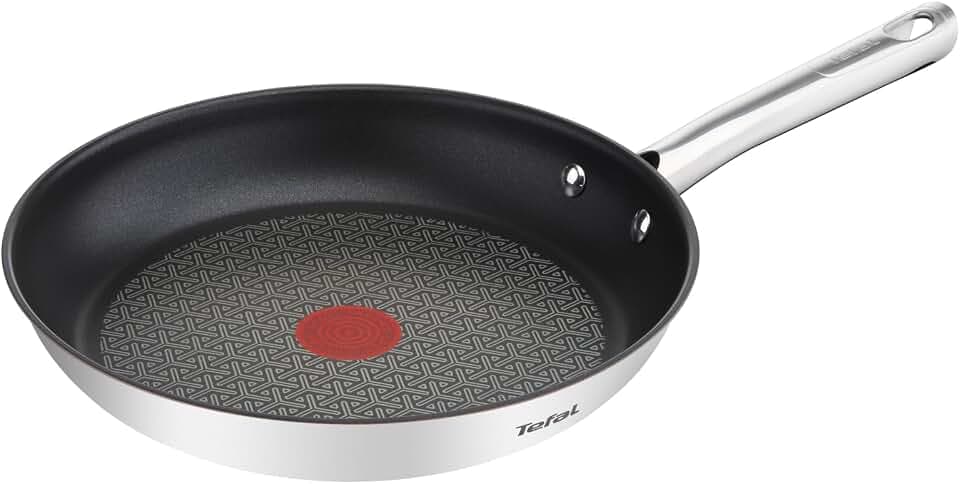 Tefal Duetto Pfanne 28cm, Edelstahlpfanne Induktion, Antihaftversiegelung, Thermo-Signal bei idealer Brattemperatur, leichte Reinigung, Kochen und Anbraten, für alle Herdarten geeignet, A70406
