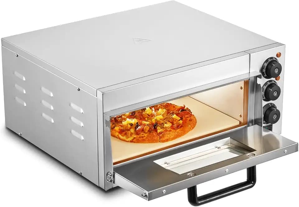 VEVOR Kommerzieller Pizzaofen Backofen Einzeldeckschicht 406 mm, elektrischer Pizzaofen aus Edelstahl mit drei Drehknöpfen, Mehrzweck-Pizzamaker Indoor, zum Backen im Restaurant, zu Hause, Silber