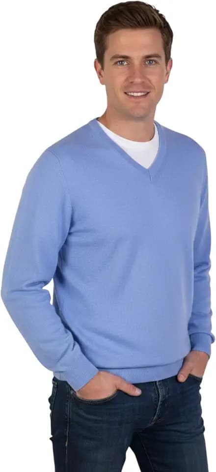 Herren Pullover mit V-Ausschnitt aus Kaschmirmischung und Seide, Made in Italy, Langarm