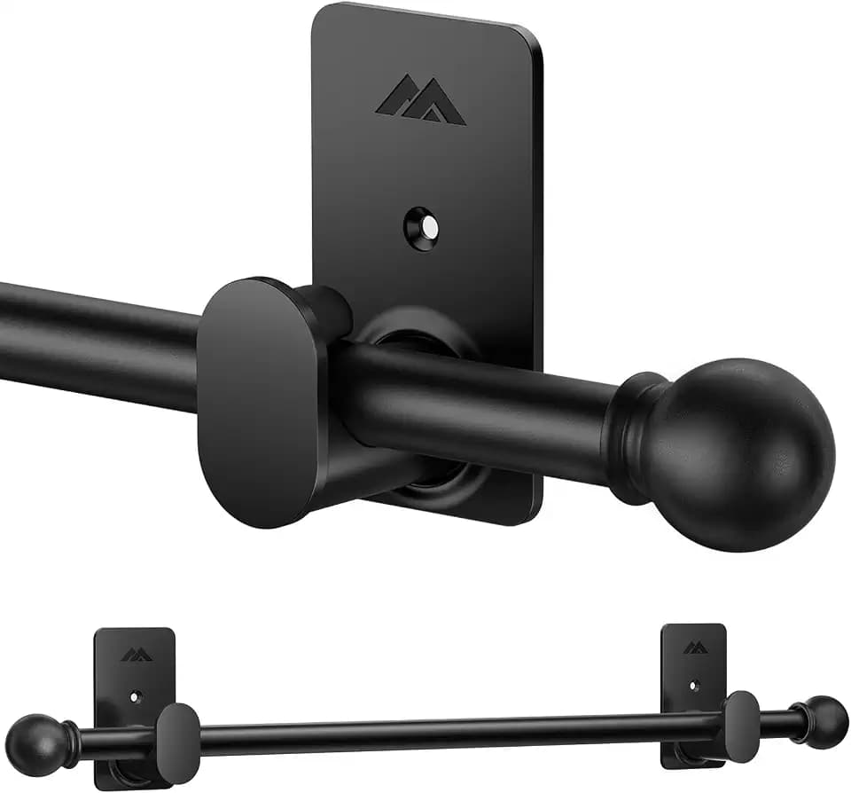 ZNONOX Curtain Rods No Drilling for Windows 30 to 90 Inches,5/8 Inch Diameter No Drill Curtain Rod Set with 3M Adhesive Brackets, Black