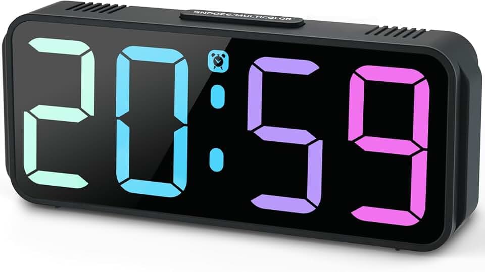 Eachui Wecker Digital für Kinder mit Einstellbare Helligkeit,Netzbetrieben | RGB Farbiger, wecker für Kinder Ohne Ticken Kleiner Uhr,Einstellbare Lautstärke,Snooze Funktion,12/24 Stunden