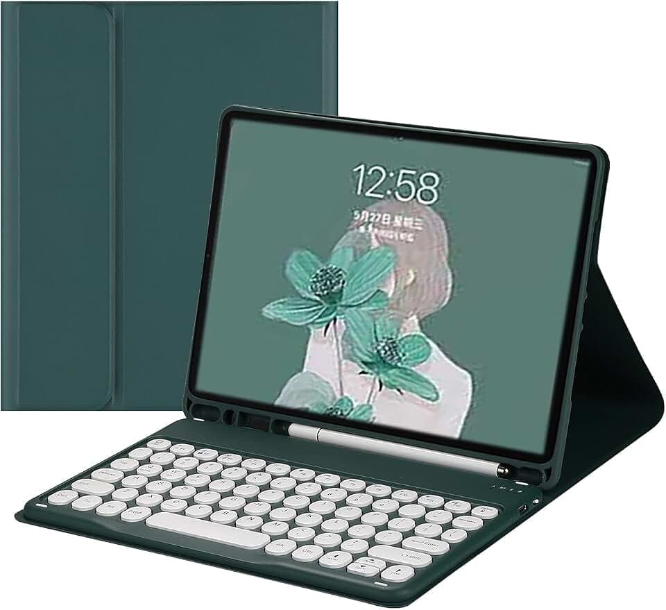 Keyboard Case for Galaxy Tab S6 Lite 10.4 inch Keyboard Case Cute Round Key Color Keyboard Wireless Detachable BT Keyboard Cover with S Pen Holder (DarkGreen)
