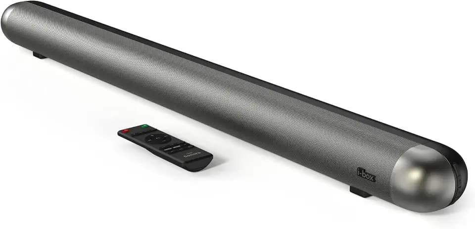 i-box Soundbar für TV Geräte, Soundsystem für Fernseher mit Dolby Surround Sound, Bluetooth, AUX, HDMI ARC, und USB für Computer Lautsprecher, Musik, Filme, Monitor, Heimkino, mit Stereo Lautsprecher