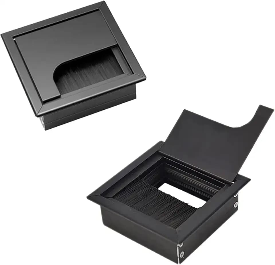 N-S Kabeldurchlass Kabeldurchführung Schreibtischkanal Schreibtischdurchführungen Schreibtisch, Aluminiumlegierung mit Bürstendichtung für Schreibtische Büro, 80 mm * 80 mm,2 Stück