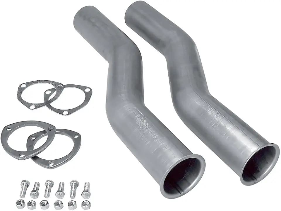 Hedman Hedders Collector Reducer Extension, X-Tension, Mandrel S-Bend, 3 in 3-Bolt Inlet to 2.5 in Outlet, Gaskets/Hardware, Steel, Natural, Pair