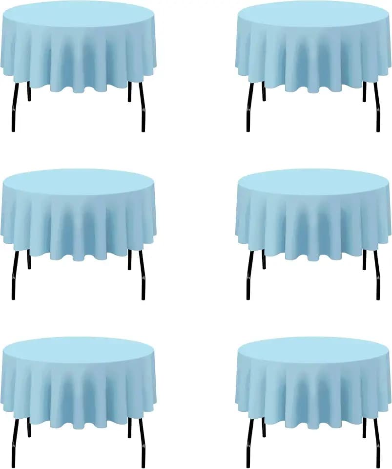 BRILLMAX 6 Pack Light Blue Round Tablecloths 70 Inch for 30"-48" Tables