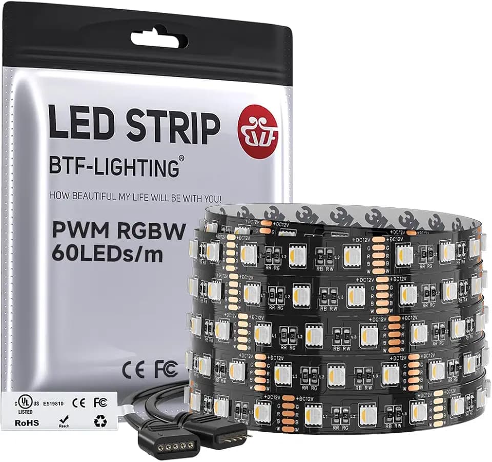 BTF-LIGHTING RGBW LED Strip Warm White 16.4ft 60LED DC12V UL Listed IP30