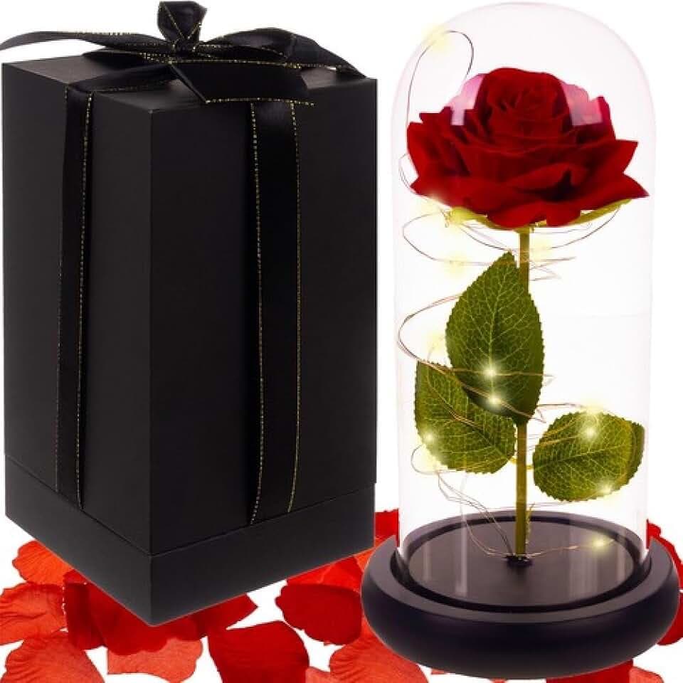 MT MALATEC Ewige Rose im Glas LED-Licht Geschenkbox Edles Präsent Muttertag Geburtstag Valentinstag 21619