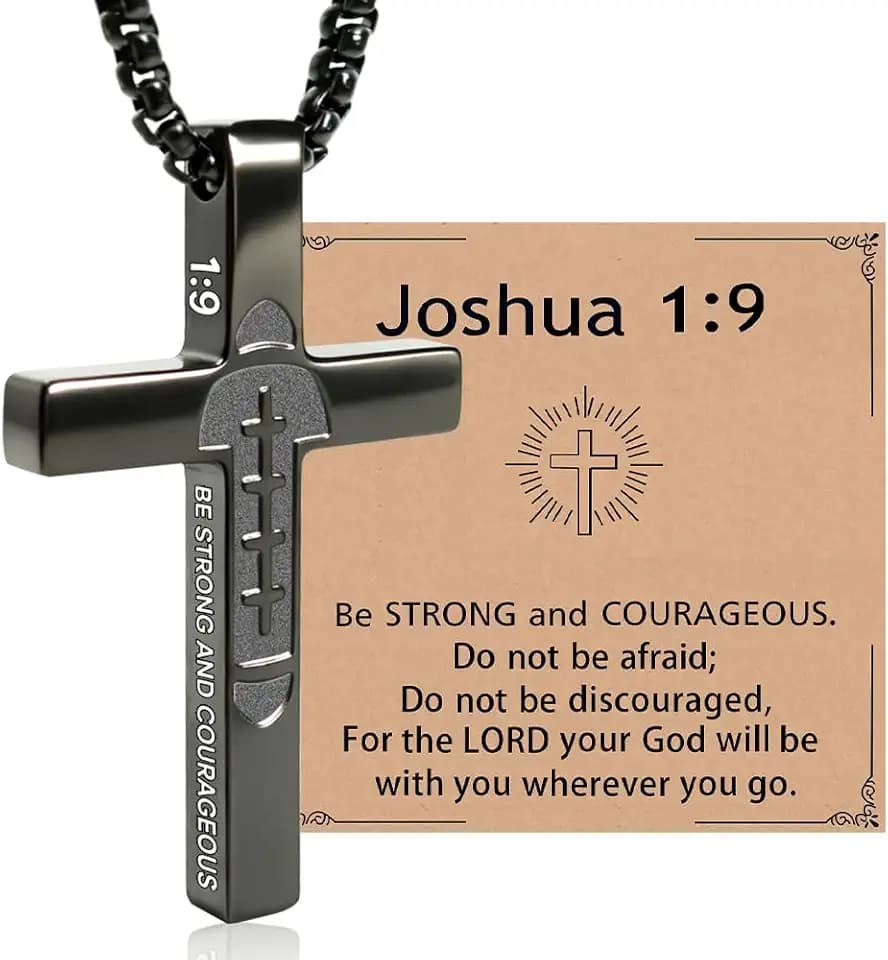 Baseball Football American Flag Bible Verse Cross Necklace for Teens