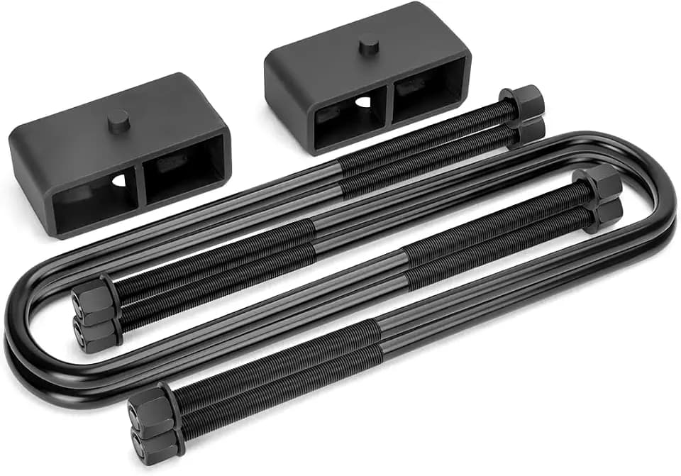 Dynofit Rear Lift Kit 2 Inch for F250 F350 Super Duty (2011-2025), 2-Piece Lift Blocks & 4-Piece Axle Extended U Bolts (Round U-Bolts) Compatible with Ford F-250 F-350 SRW Suspension Leaf Spring