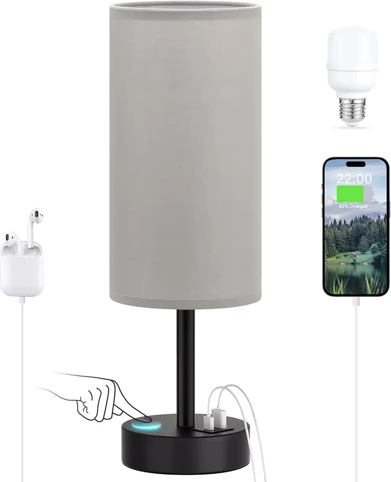 Dicoool Bedside Table Lamp for Bedroom - 3-Way Dimmable Touch Lamp, USB A+C