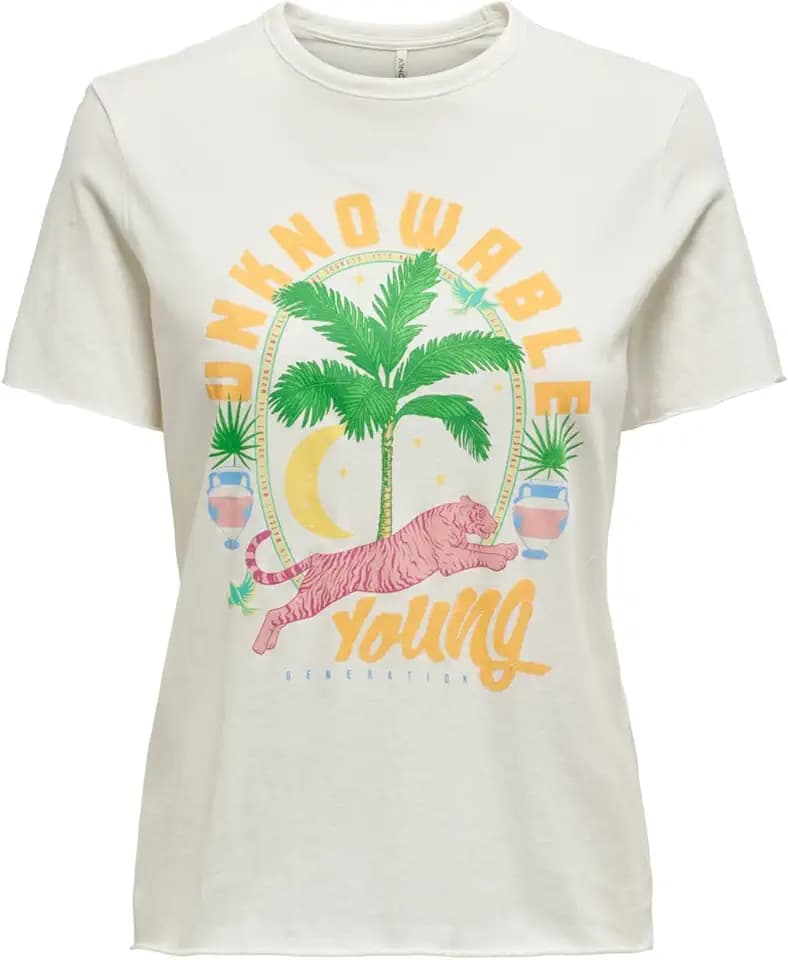 ONLY Damen Onllucy Reg S/S Palm Tiger Top Box JRS T-Shirt (1er Pack)