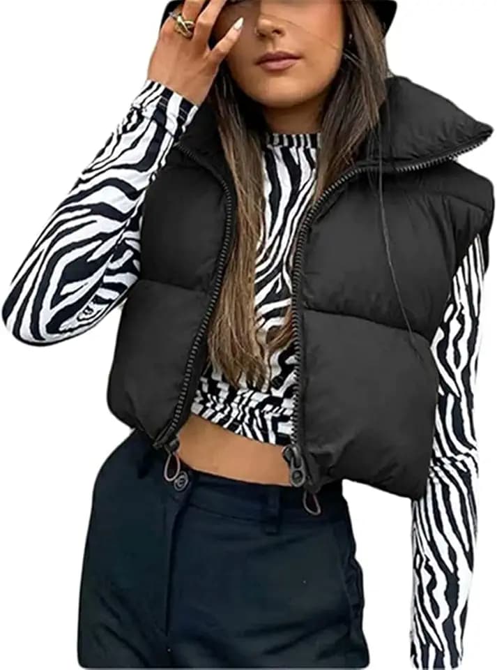 Yassiglia Damen Weste Kurze Ärmellose Jacke Warme Steppweste ohne Kapuze Daunenweste Winter Stehkragen, Gesteppt, Leicht