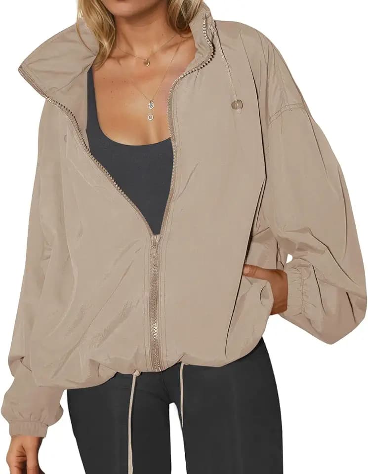 Yousify Womens Light Rain Jackets Zip Up Hooded Windbreaker with Pockets