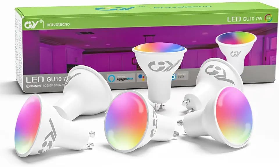GY GU10 Alexa Lampe Smart RGBCW Glühbirnen,7W=70W,500lm, Wlan Alexa Licht, Wifi LED Leuchtmittel, Dimmbar per App oder Sprache,die mit Echo/Google Home kompatibel sind, 6 Pack
