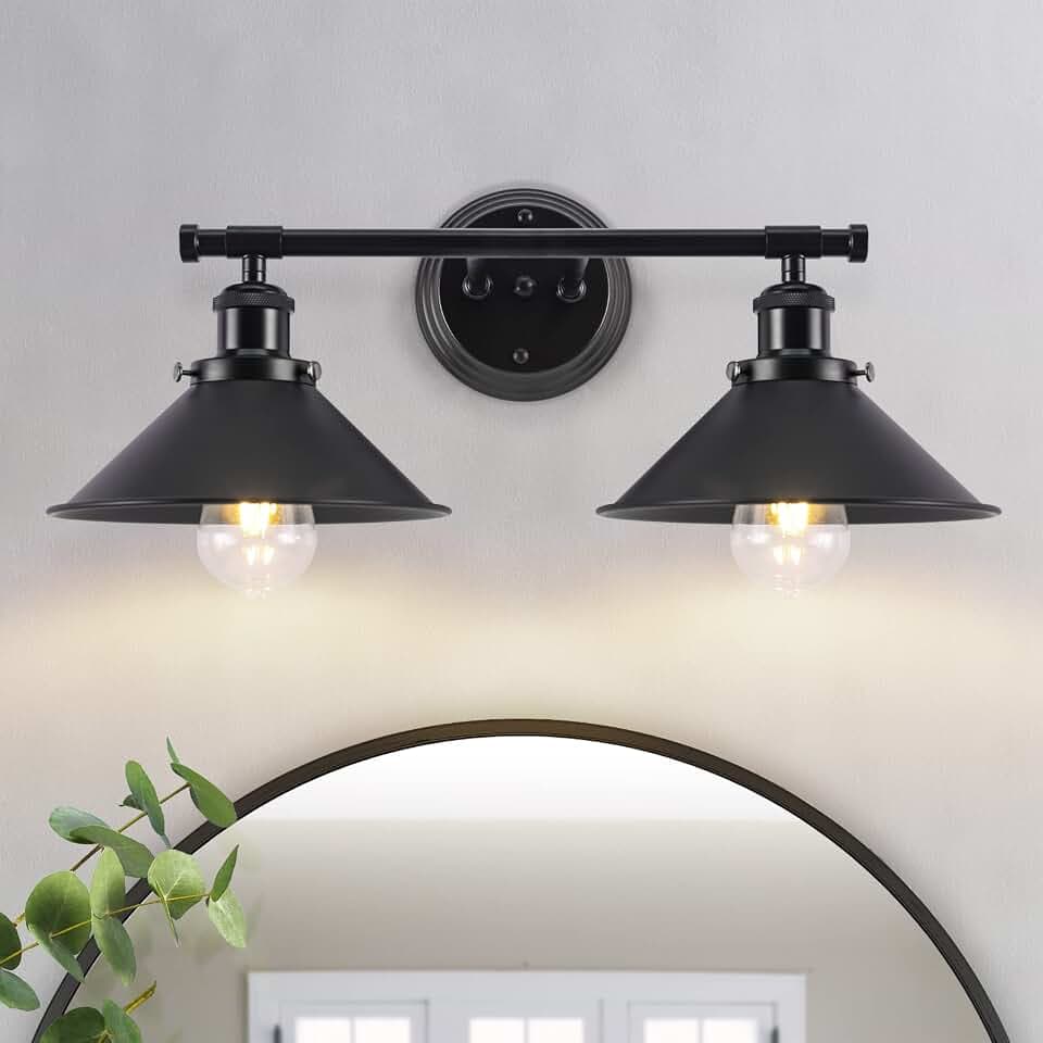 Black Bathroom Light Fixture, 2-Light Farmhouse Vanity Lights for Bathroom