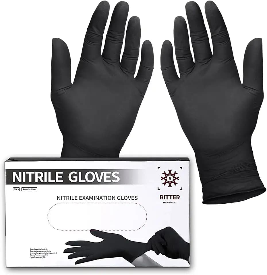 Ritter Premium Nitrilhandschuhe schwarz 100 Stück - Einweghandschuhe latexfrei - Einmalhandschuhe nitril puderfrei - Black Nitrile Gloves - Größe S