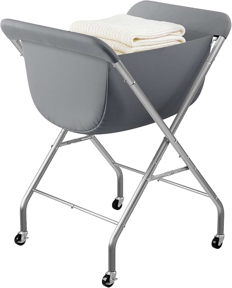 ELYKEN Laundry Basket with Wheels, Collapsible Laundry Hamper, Gray