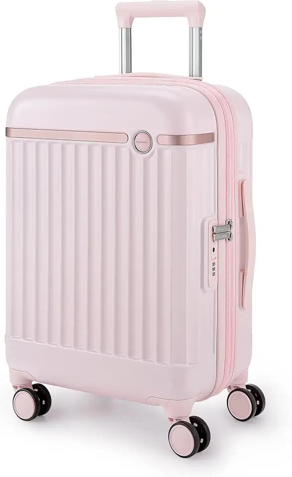 BAGSMART 20" Expandable PC Carry-On Luggage Spinner Wheels, Pink