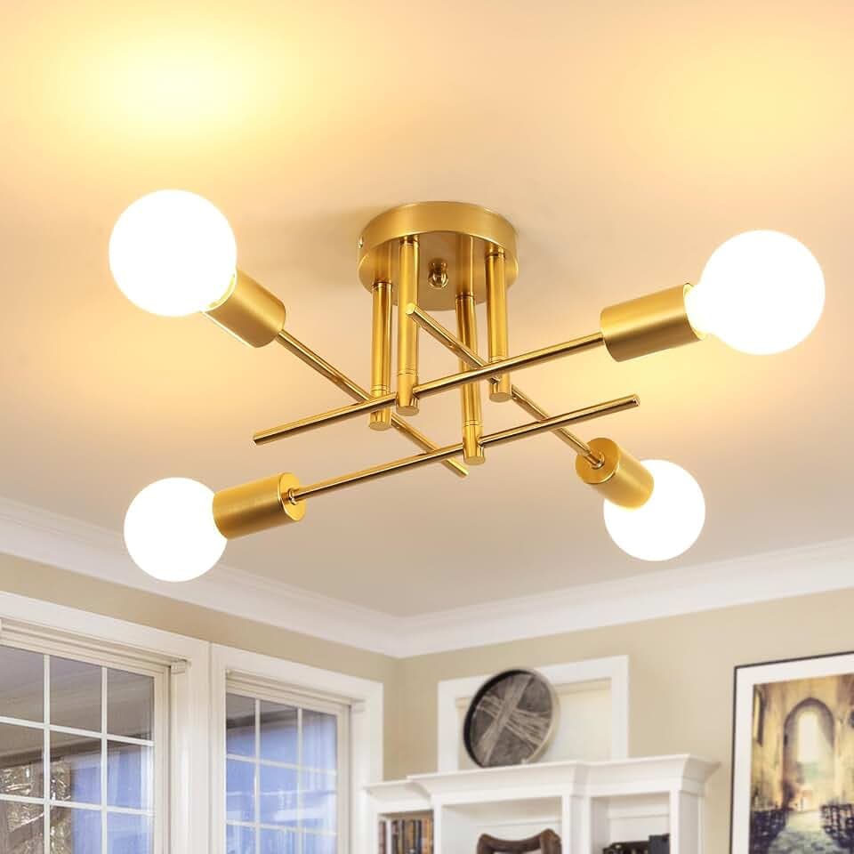 Comely Deckenlampe Vintage 4-Flammig, Industrielle Deckenleucht Gold E27