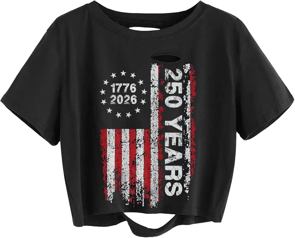 TIXOM Women Country Music Graphic Distressed Tee Shirt Sexy Ripped Short Sleeve Crop Tops