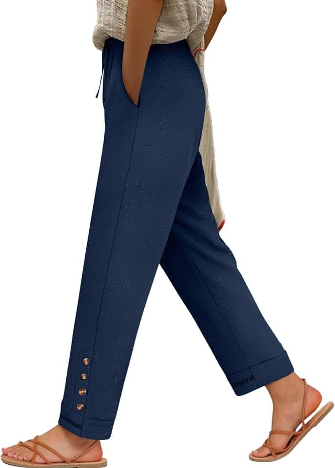 ANRABESS Womens Casual Cropped Pants, Drawstring Elastic Waist Ankle Trousers, Comfy for Lounge Office, Versatile Daily Wear