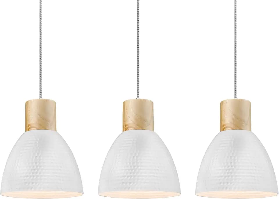 ELYONA 3 Pack White Hammered Pendant Lights for Kitchen Island 7” Small Nordic Solid Wood Hanging Light Fixtures, Modern Metal Pendant Light Fixtures for Bar, Dining Room, Bedroom, Hallway, Office