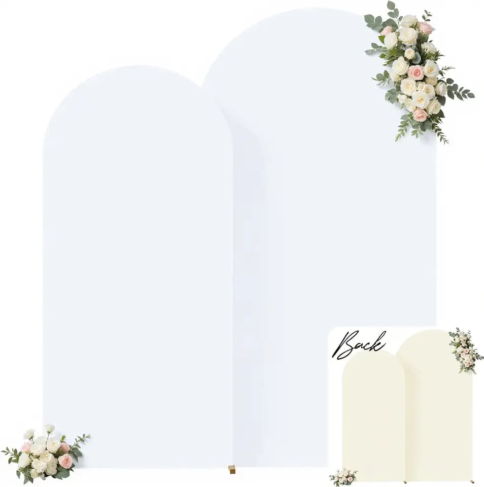 White and Beige Arch Cover Set of 2-7.2FT and 6FT Arch Backdrop Cover Spandex Fitted Wedding Balloon Arch Stand Covers for Bridal Shower Wedding Baby Shower Birthday Party Ceremony Photo Background