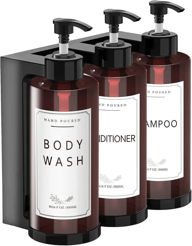 NICEME 3er Set Kunststoff Seifenspender 300ml Flasche - Plastik Shampoo Spender zum Befüllen - Pumpflasche + Aufkleber