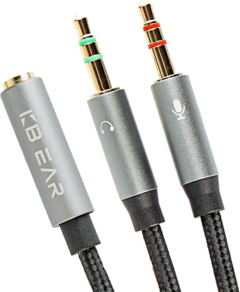 EZ EAR KBEAR KA01 Headphone Splitter，4N OFC Headset Splitter Cable for Computer 3.5MM Female to 2 Dual 3.5mm Male Braided Audio Cable Earphones Port Cord Gaming Headset to PC Laptop Adapter (3.5mm)