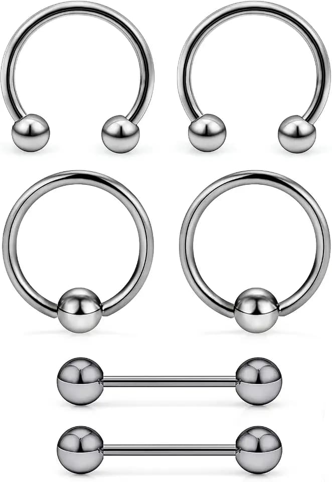 16G 14G G23 Titanium Nipple Piercing Jewelry Tongue Rings Hypoallergenic Horseshoe Captive Bead Tongue Nipple Ring Nipplerings Barbells Hoops Rings Piercing Jewelry for Women Men 14MM 3 Pairs