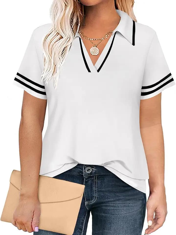 RITERA Plus Size Tops for Womens Polo Shirt Zipper Tshirt Office Business V Neck Tunic Work Blouses Dressy Collared Clothes