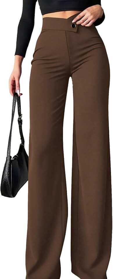 Ulovmi Women's High Waisted Wide Leg Dress Pants Business Casual Trousers Office Work Palazzo Pants
