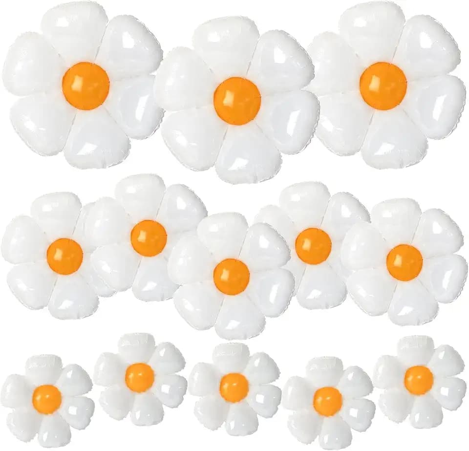 NOVWANG 18Pcs White Daisy Flower Balloons in 3 Sizes for Birthday Party