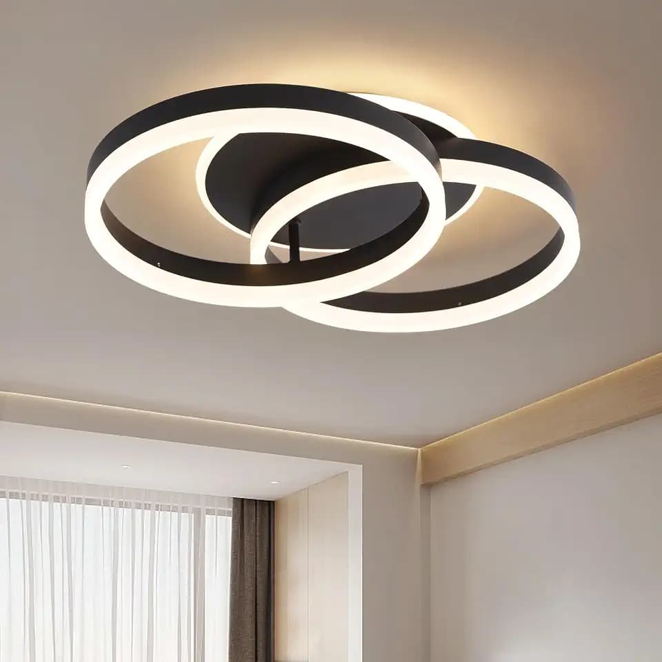 LED Deckenlampe Wohnzimmer 50cm 2-Ringe Design, 36W Deckenleuchte Moderne mit Fernbedienung Dimmbar, aus Metall+Acryl,Mit Nachtlicht Memory-Funktion, für Schlafzimmer, Esszimmer, Büro,Schwarz