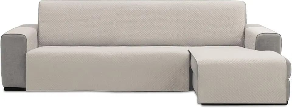 FAVERTI® Sofaüberwurf für Chaiselongue, gepolstert, 240 cm (Sitz), Modell REQUENA, Ecru | Kompatibler Schutz Links/rechts | pflegeleichtes Segeltuch, langlebig und robust