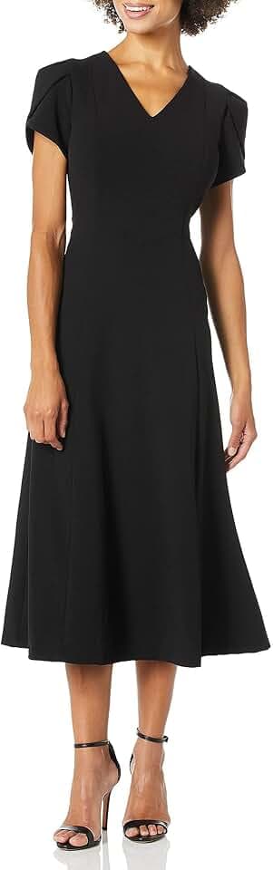 Calvin Klein Women's Tulip Sleeve A-line Midi Dress