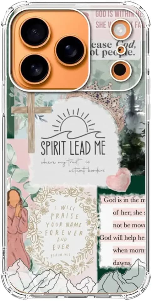 Bible Verse Christianity God Collage Phone Case for iPhone 17 Pro, Christian Jesus Saves Collage Phone Cover, Soft Trendy Design TPU Bumper Cover Case