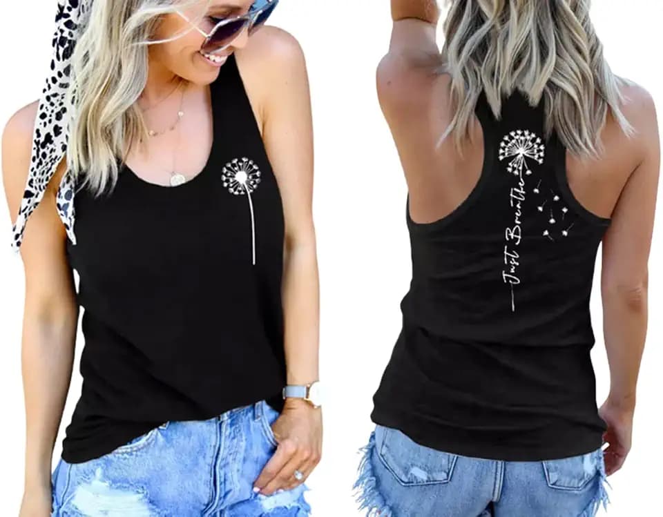 MHTOR Wild Sunflower Racerback Women's Sleeveless Workout Loose Fit Summer Casual Front and Back Cute Printed Tank top