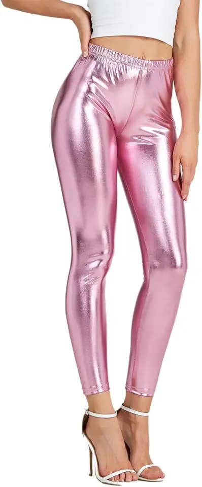 NewL Damenleggings, glänzend, metallisch, Sportleggings, helle Bleistifthose, Fitness, Mode, Jeggings, Bonbonfarben