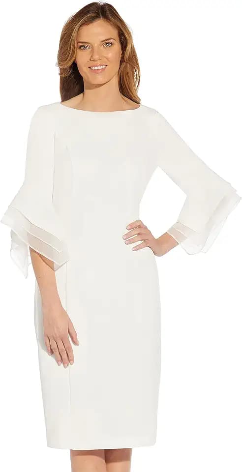 Adrianna Papell Knit Crepe Tiered Sleeve Dress, Navy Satn, 3