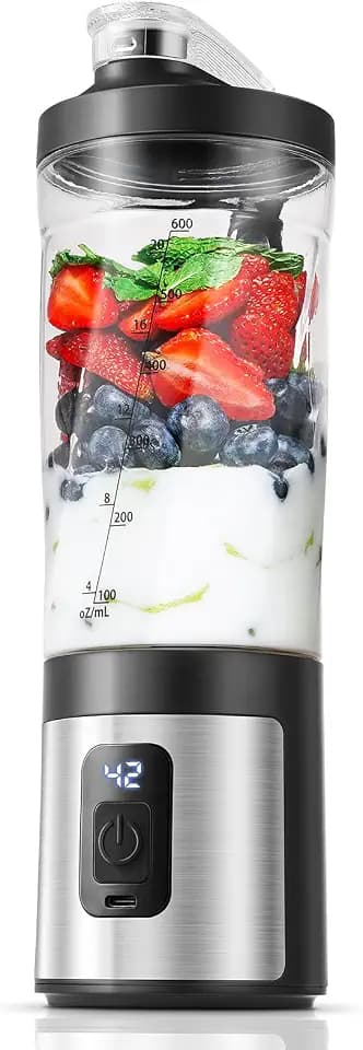 AMZCHEF Tragbarer Mixer 600ml - Smoothie Maker mit 6 Klingen, 120W Motor mixer to go, IPX6 Wasserdicht, BPA-Frei, USB-C,Mini-Mixer für Shakes Smoothies Proteinpulver