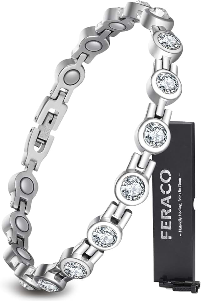 Feraco Magnetic Bracelets for Women, Titanium Steel Magnetic Bracelet with Neodymium Magnets & Sparkling Crystals, Jewelry Gifts