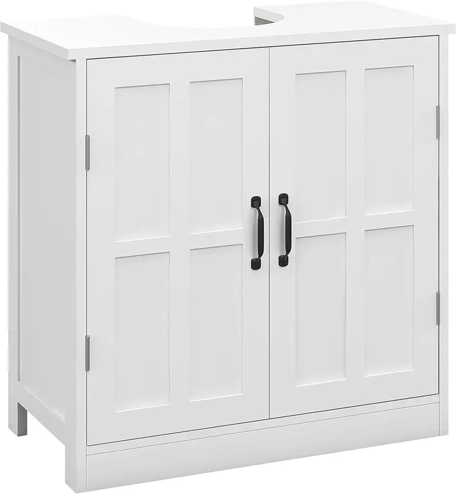 kleankin Waschtischunterschrank Badezimmer Waschtisch Aufbewahrungsschrank für Waschbecken mit Doppeltür und verstellbarem Einlegeboden, 60 x 30 x 60 cm, Weiß