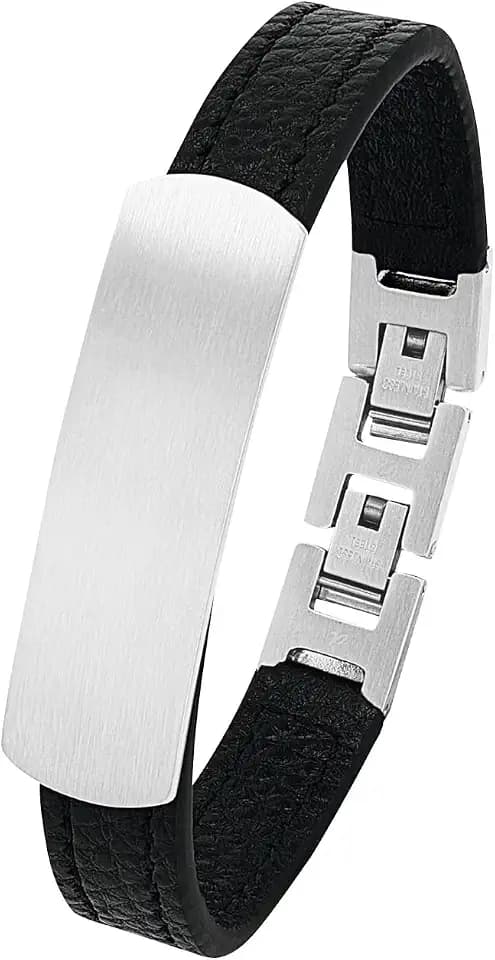 Amor Identarmband Edelstahl Leder Herren Armschmuck, 21 cm, Silber, Kommt in Schmuck Geschenk Box, 9330126