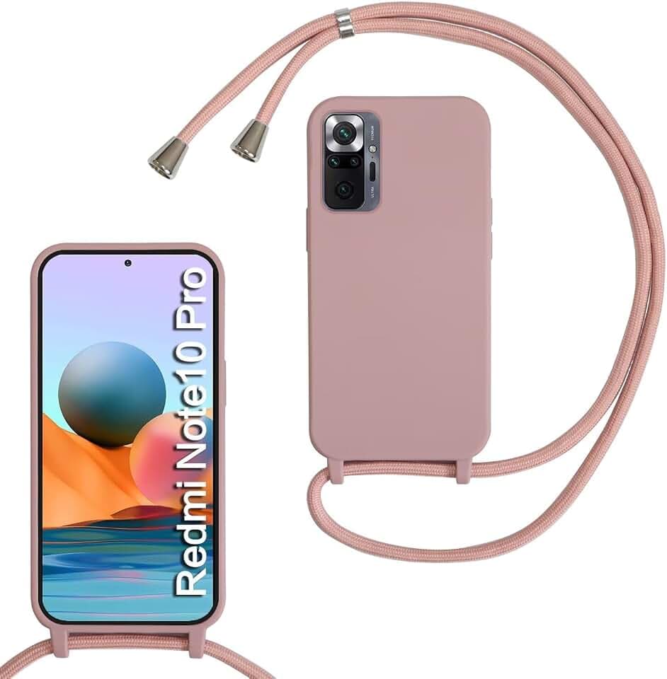 Silikon Handykette für Xiaomi Redmi Note 10 Pro/Note 10 Pro Max Hülle mit Band,Silikon Necklace Handyhülle mit Abnehmbar Kordel zum Umhängen Stossfest Bumper Handy Schutzhülle Case, Hell Pink