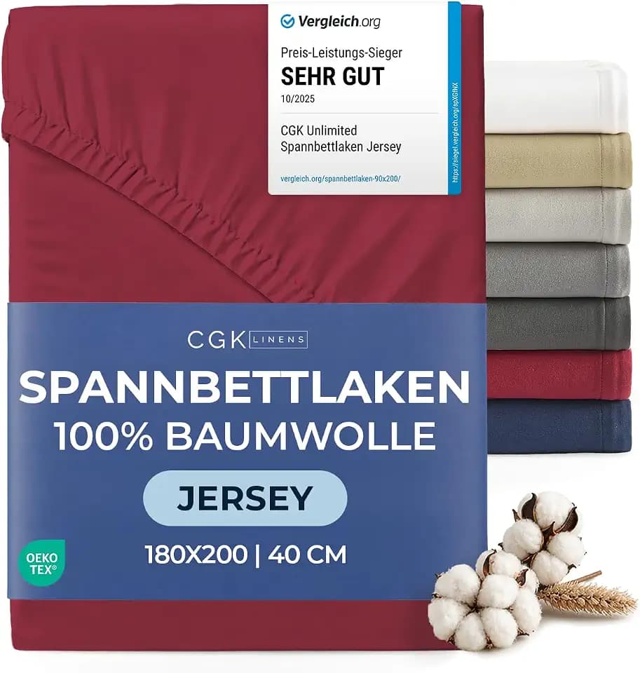 Spannbettlaken Jersey 180x200 - Baumwolle Boxspringbett 40cm - Bordeaux